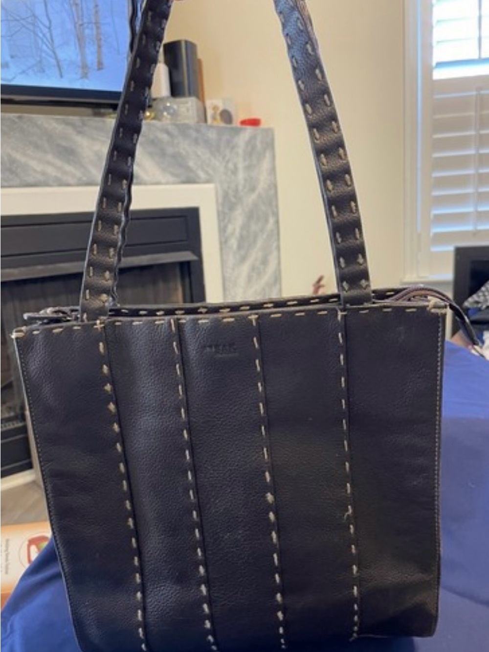 The Sak dark brown Tote with Cream Contrast Stitching